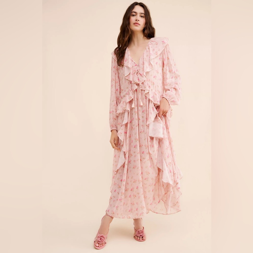 Spell & The Gypsy Collective Fleur Ruffle Floral Maxi Gown — Pink Champagne L - Picture 2 of 14
